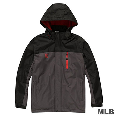 MLB-紐約洋基隊連帽長版合身風衣外套-深灰(男)