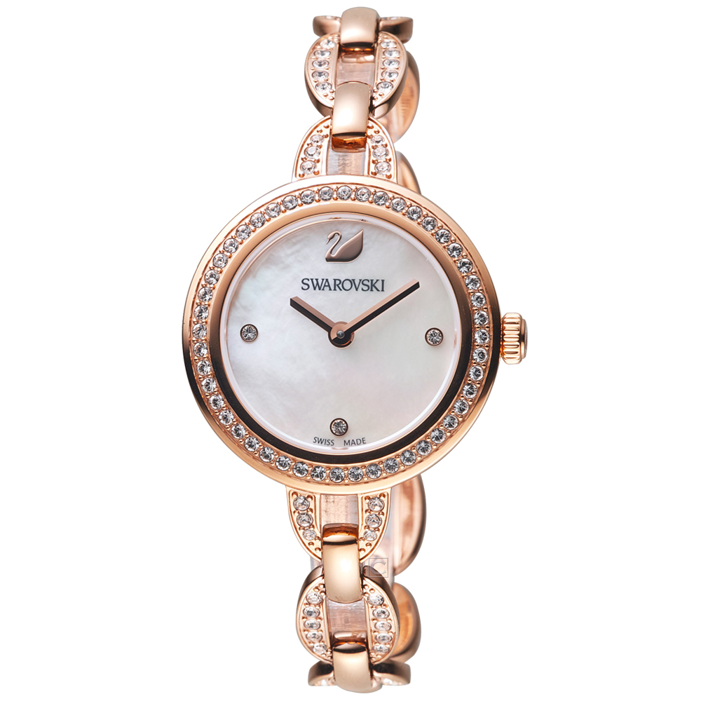 SWAROVSKI 施華洛世奇 璀璨光輝鍊式腕錶-玫瑰金色/28mm