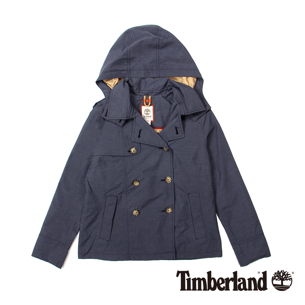 Timberland 女款深藍色雙排釦連帽風衣外套