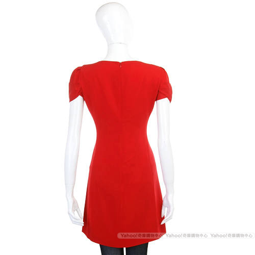 MOSCHINO 紅色抓皺設計短袖洋裝