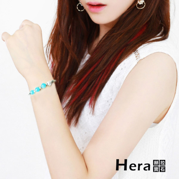 Hera 925純銀手作天然海藍寶圓珠梅花手環/手鍊