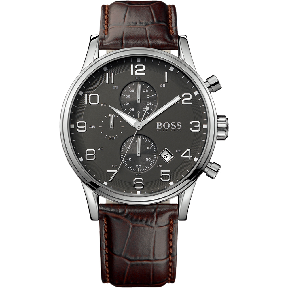 Hugo Boss 都會造型三眼計時腕錶-灰/咖啡/44mm