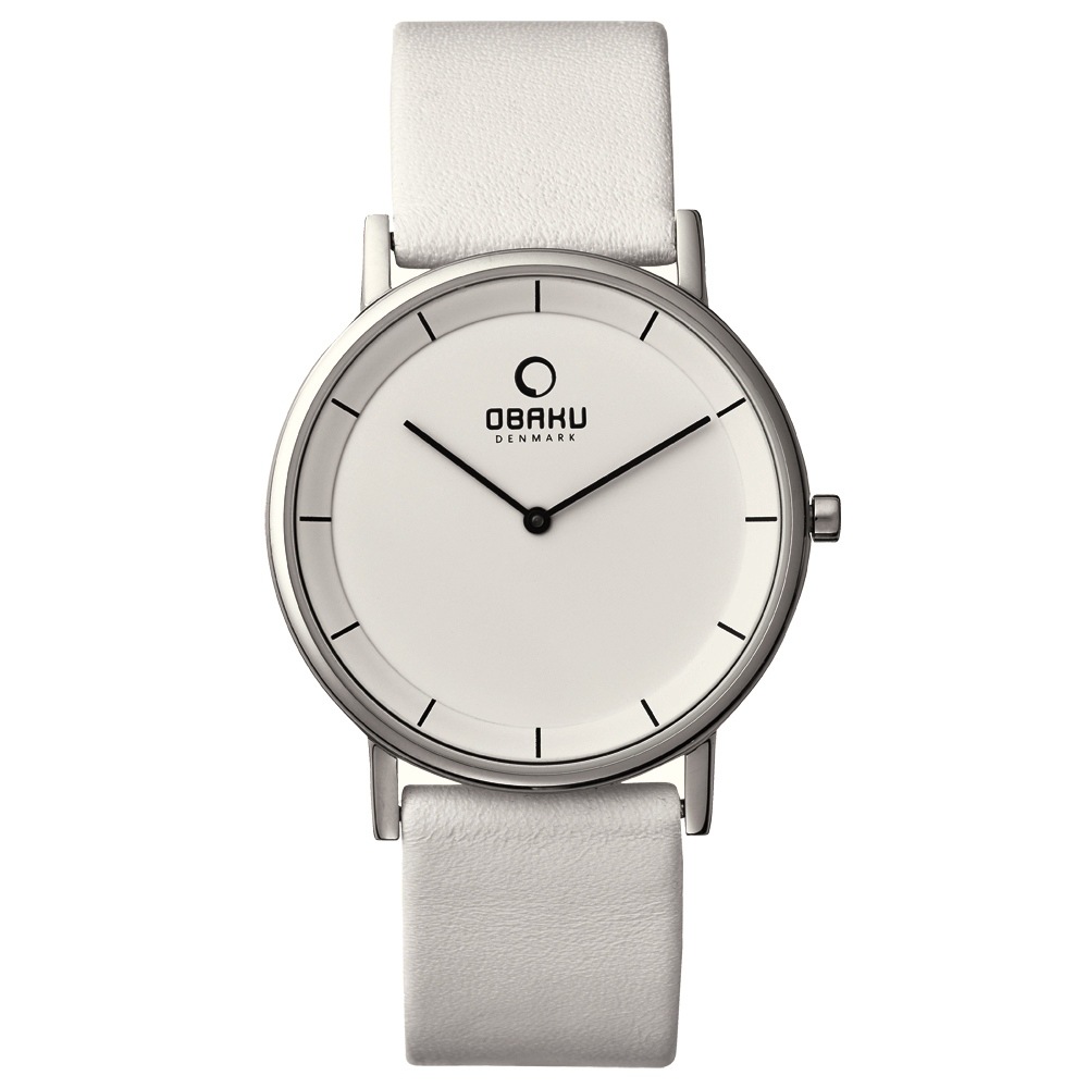 OBAKU 纖薄哲學二針時尚腕錶-銀框白-大/39mm