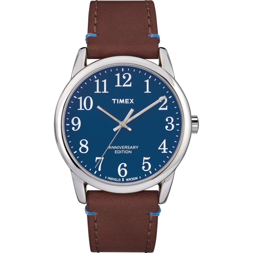 TIMEX Easy Reader 40週年紀念款跳色手錶-藍x咖啡色