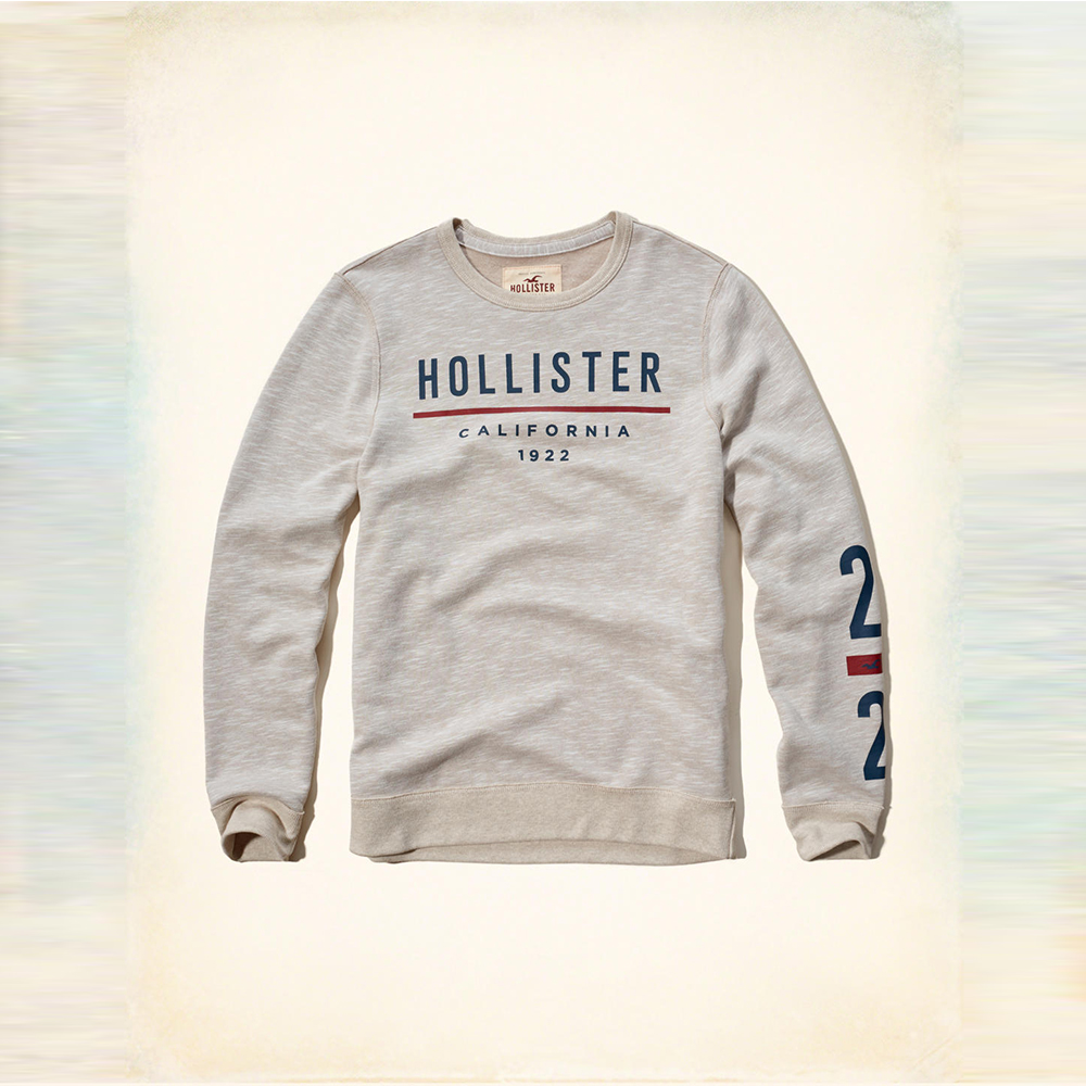 HCO hollister 海鷗 經典文字印刷大學T 灰