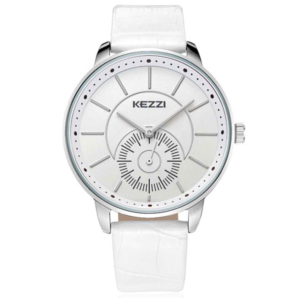 Kezzi珂紫-1287知性小秒針行家必備情侶手錶-白色x男/40mm