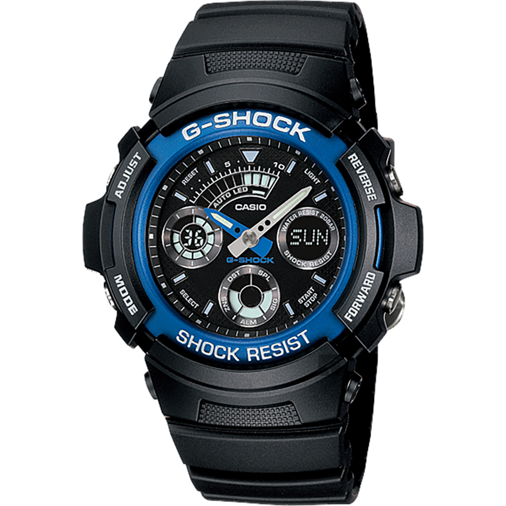 CASIO卡西歐 G-SHOCK 摩托車雙顯手錶-藍x黑