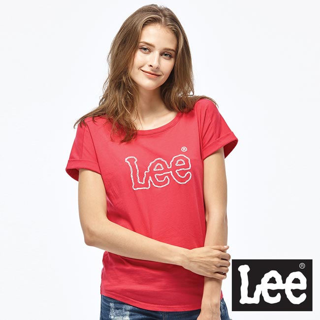 Lee 鎖鏈LOGO短袖圓領TEE-女款-紅