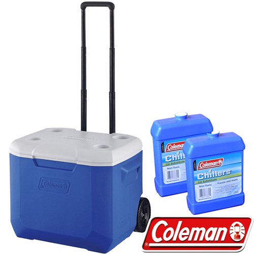 Coleman 27863_海洋藍 56L行動拉桿托輪冰箱+冷媒*2 公司貨/保冰桶