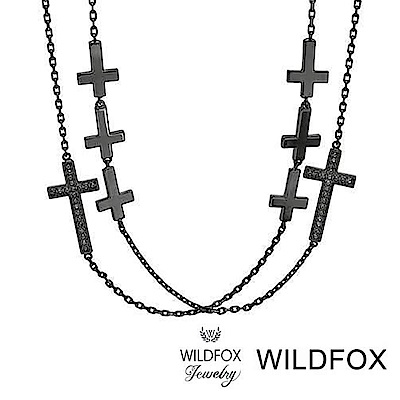 Wildfox Couture 美國品牌 鑲白鑽 十字架 多層次 亮黑金 長項鍊