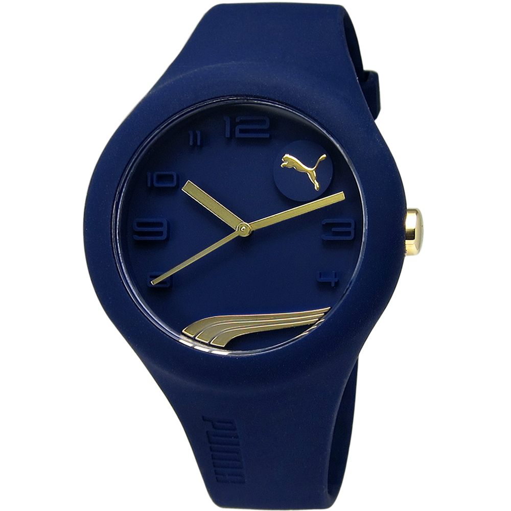 PUMA Form 嶄新藝術立體設計矽膠腕錶-深藍x金/42mm
