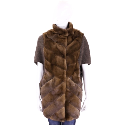 GRANDI furs 咖啡色斜線車縫皮草五分袖外套(70%WOOL)