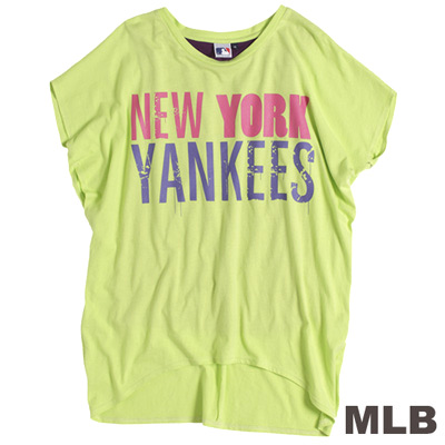 MLB-紐約洋基隊亮麗前短後長T恤-淺綠(女)