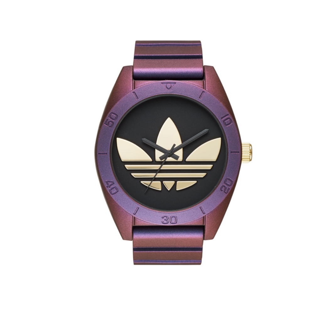 adidas 三葉草 時尚休閒大表面腕錶-紫x黑/48mm