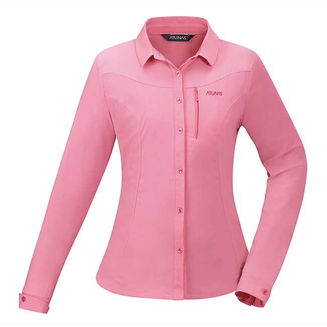 【ATUNAS 歐都納】女款吸濕排汗防曬防蚊彈性長短袖襯衫A-S1805W桃粉紅