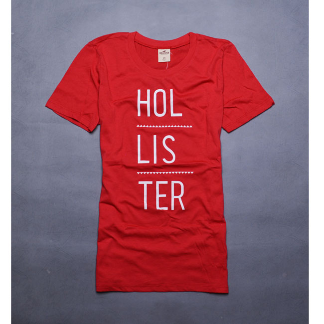 HOLLISTER Co. 英文大LOGO 休閒圓領棉短袖T恤-紅