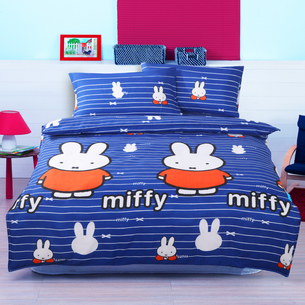 Miffy 忒萌活性印染超細纖雙人床包枕套三件組-發呆米飛