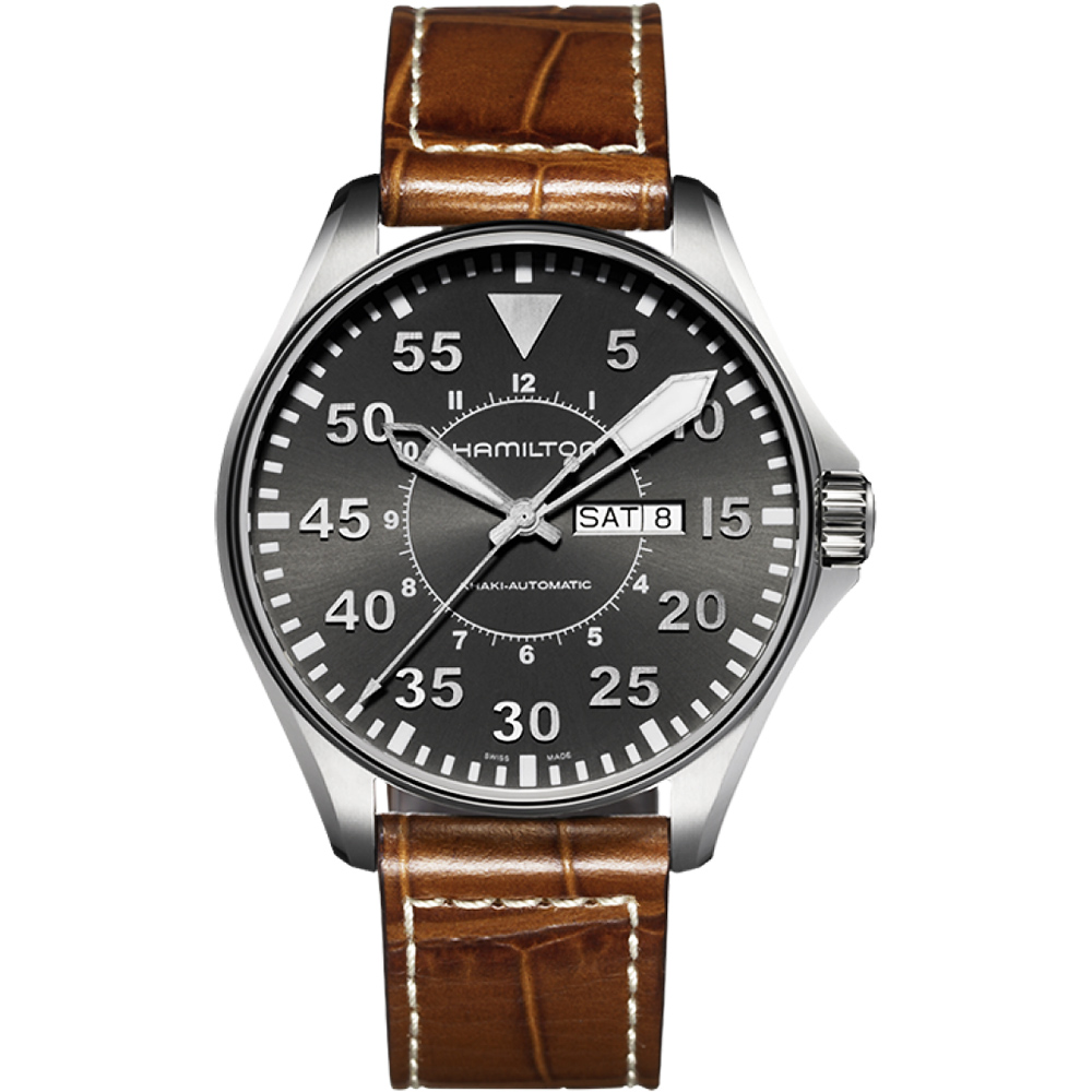 Hamilton 漢米爾頓 Khaki Aviation卡其飛行機械錶-灰x咖啡/46mm