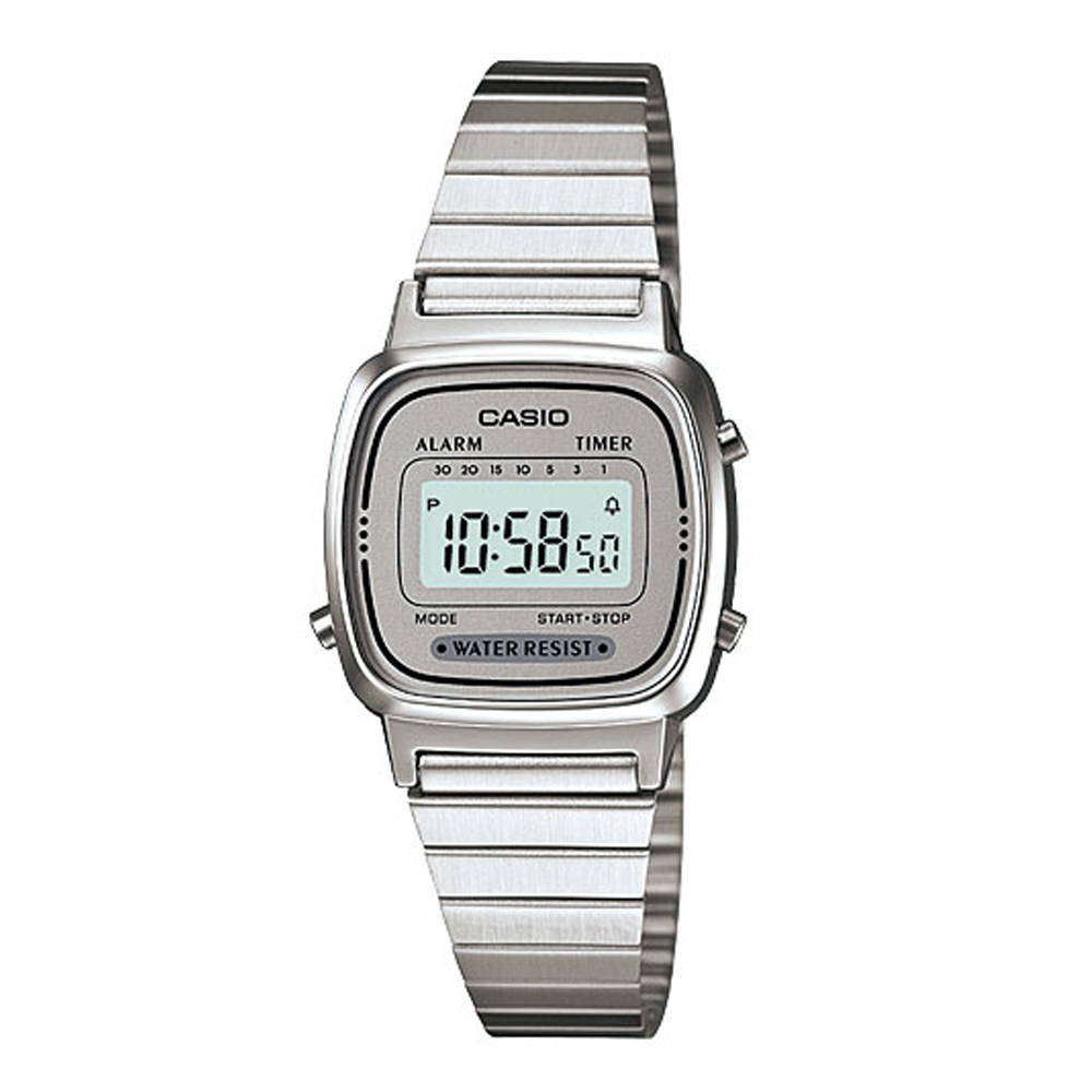 CASIO 經典復古風數位女腕錶(LA670WA-7)-灰銀框/24.6mm