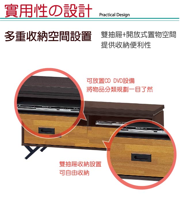 品家居 洛普4尺木紋二抽長櫃/電視櫃(二色可選)-120x39.5x52.5cm免組