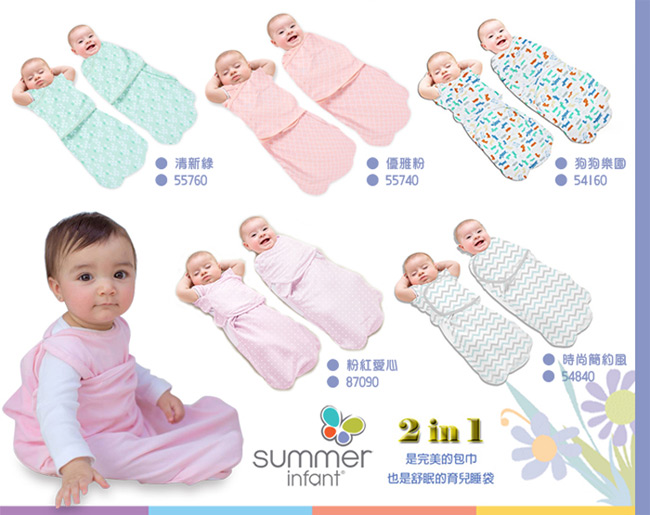 美國 Summer Infant 2合1 聰明懶人育兒包巾睡袋 - 美式藍星