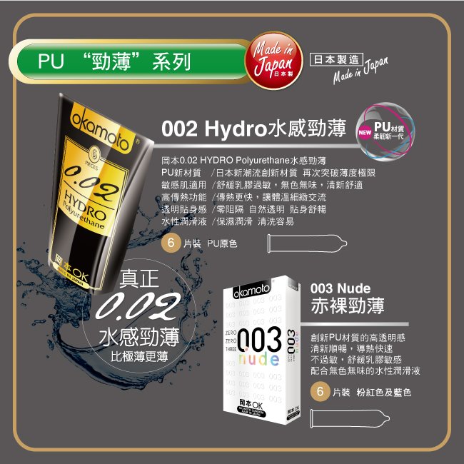 岡本okamoto 002 Hydro水感勁薄 2盒組(6片/盒 x 2盒)