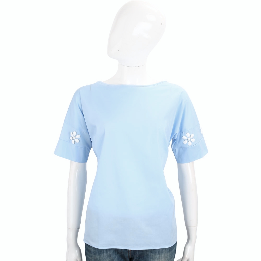 ROCCO RAGNI 水藍色花飾設計短袖棉質上衣