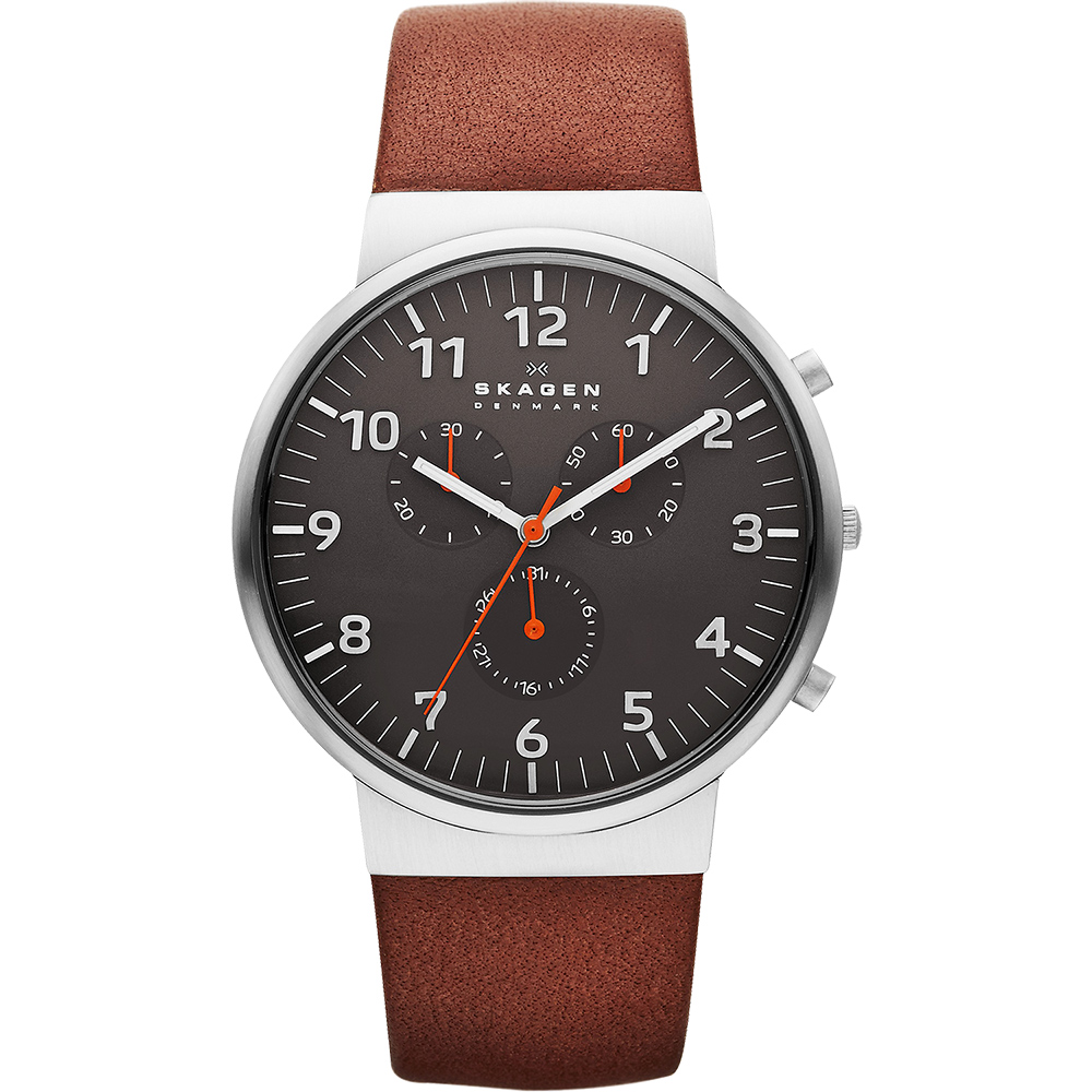 SKAGEN 潮流時尚計時石英腕錶-灰x咖啡/40mm