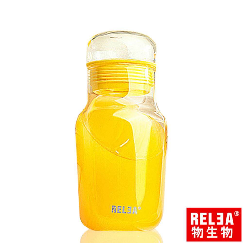 RELEA 物生物 320ml艾呆呆耐熱玻璃密封水杯附保溫杯套(黃色)