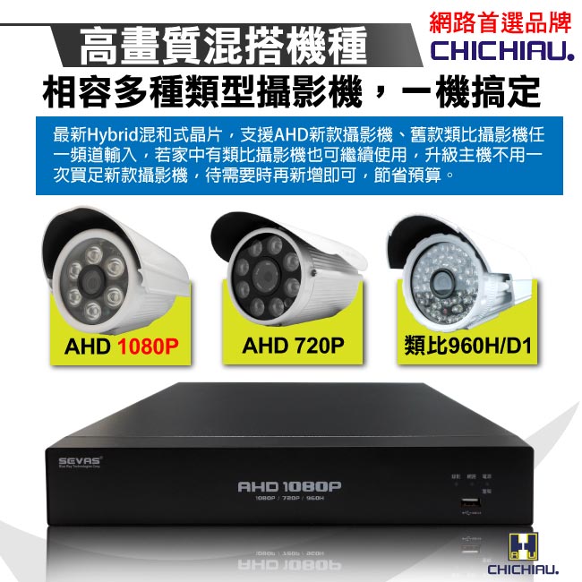 【CHICHIAU】8路AHD 1080P混搭型數位高畫質遠端監控錄影主機-DVR