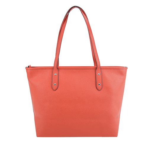 COACH 馬車 LOGO 素面防刮皮革托特包(亮橘)