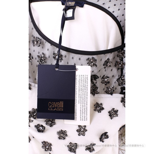 CLASS roberto cavalli 白色網紗拼接花飾短袖上衣