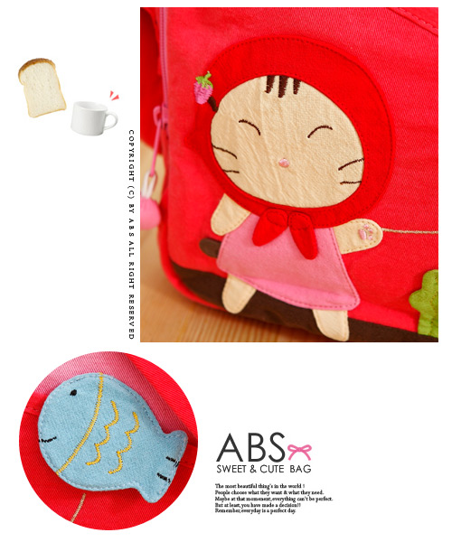 ABS貝斯貓 - 小紅帽貓放小魚風箏可愛拼布 斜側背包88-187 - 甜心粉