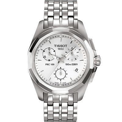 TISSOT PRC100 華麗風尚三眼計時腕錶(銀)-34.8mm