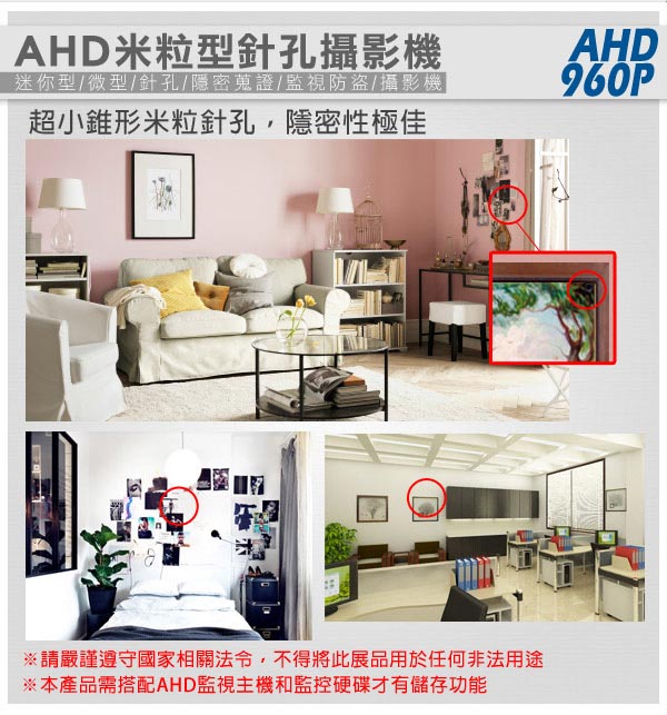 監視器攝影機 - KINGNET AHD AHD 960P 米粒針孔攝影鏡 內建收音功能