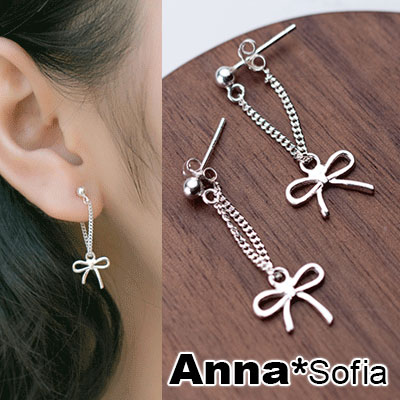 AnnaSofia 甜美蝶線結 925銀針耳針耳環(銀系)