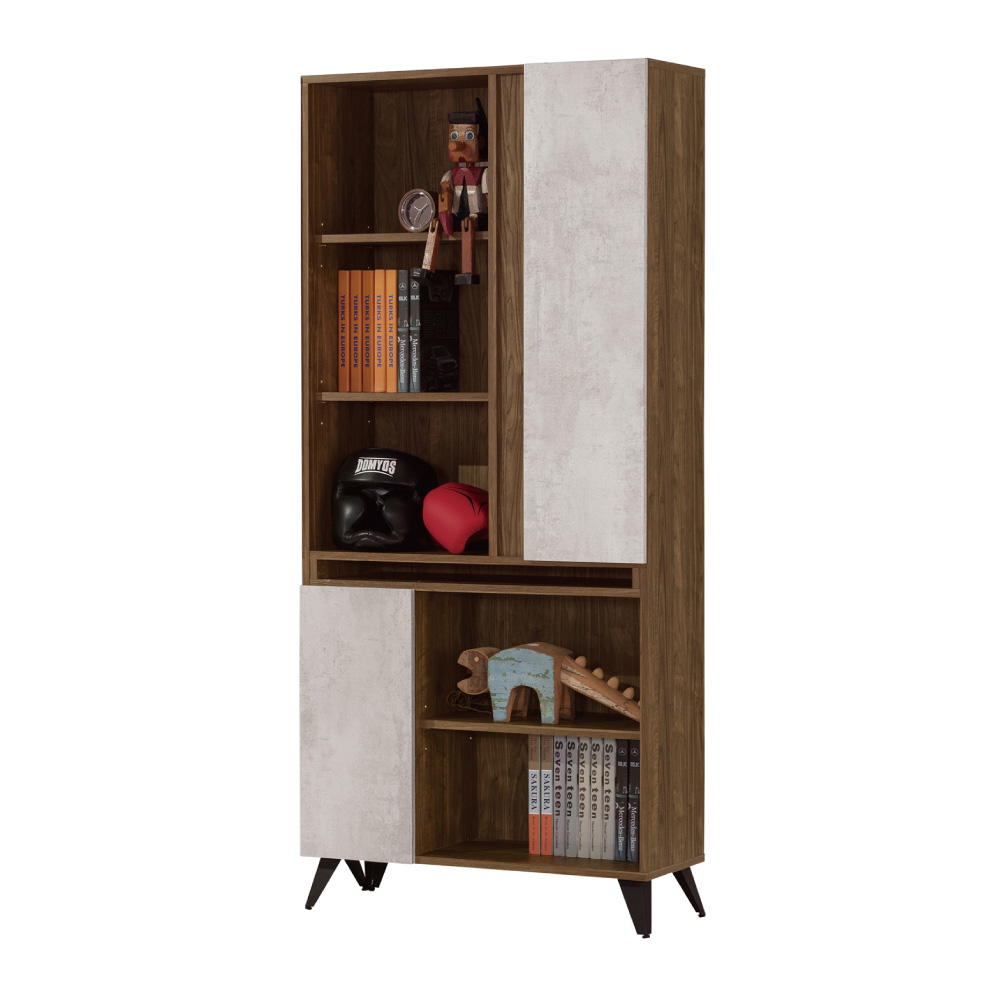 品家居 雅娜2.7尺木紋雙色二門開放式書櫃-80x32x181cm免組