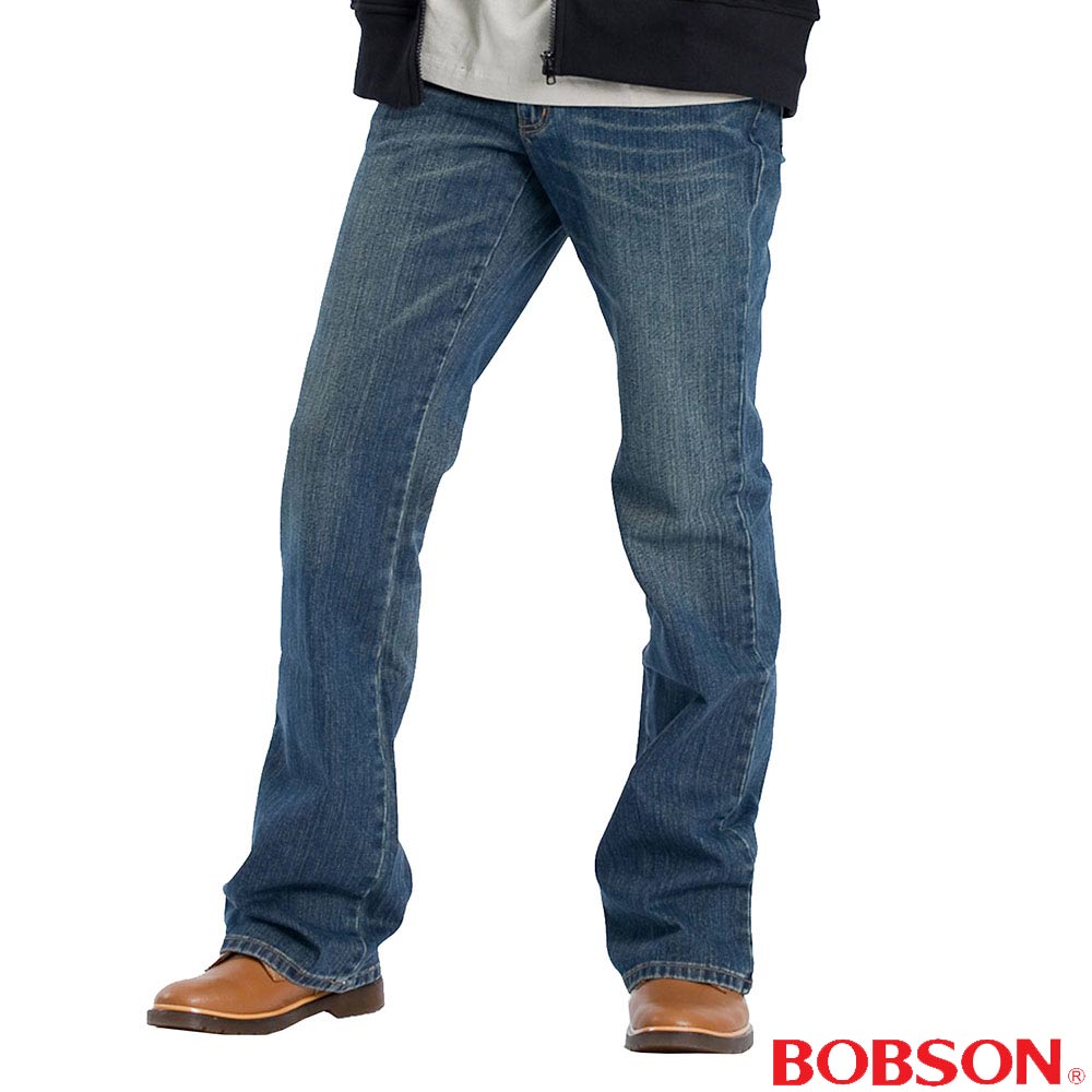 BOBSON   男款立體褶痕小喇叭褲-中藍