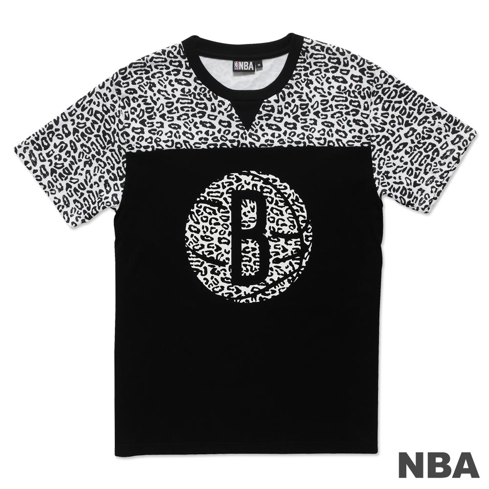 NBA-布魯克林籃網隊豹紋剪接短袖T恤-黑白(男)