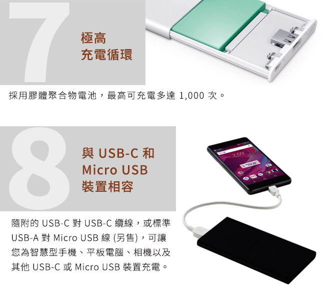 SONY 二次鋰離子10000mAh Type-C行動電源 (CP-VC10)