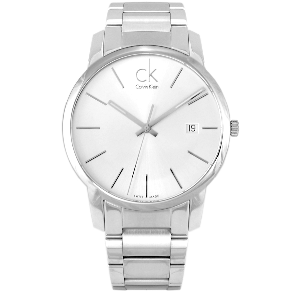cK City 簡約經典時尚計時腕錶-銀白/43mm