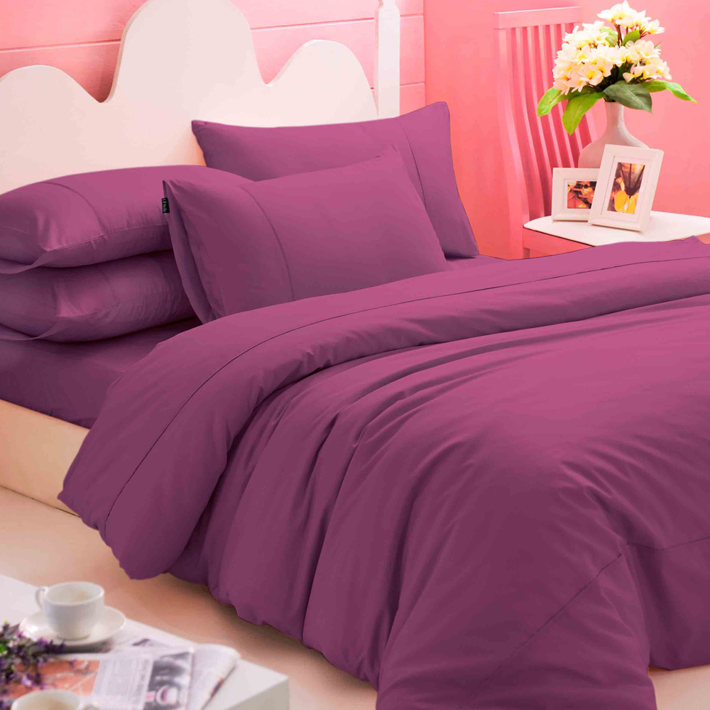 義大利La Belle 前衛素雅 雙人四件式被套床包組-深紫