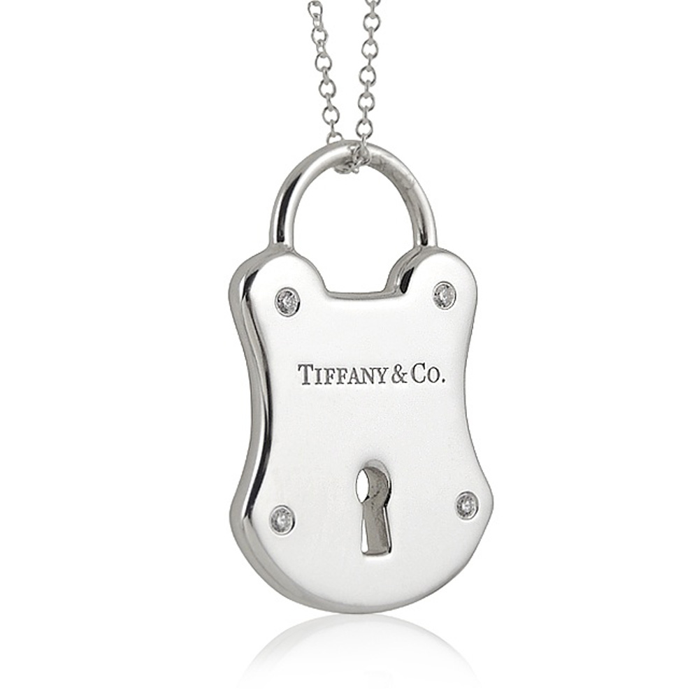 TIFFANY&Co. 鎖頭造型鑲鑽純銀項鍊