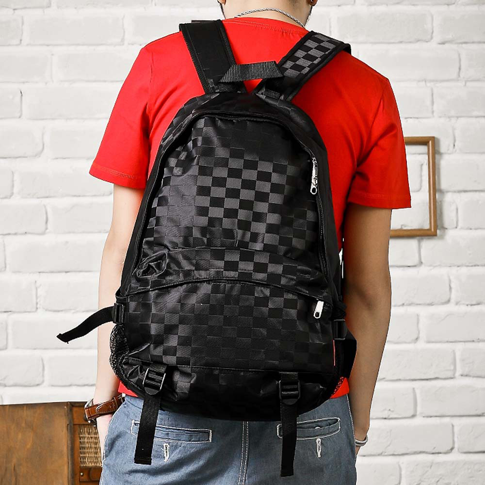 DF Bag school-英倫學院風時尚棋盤格輕巧多夾層防水後背包-共2色