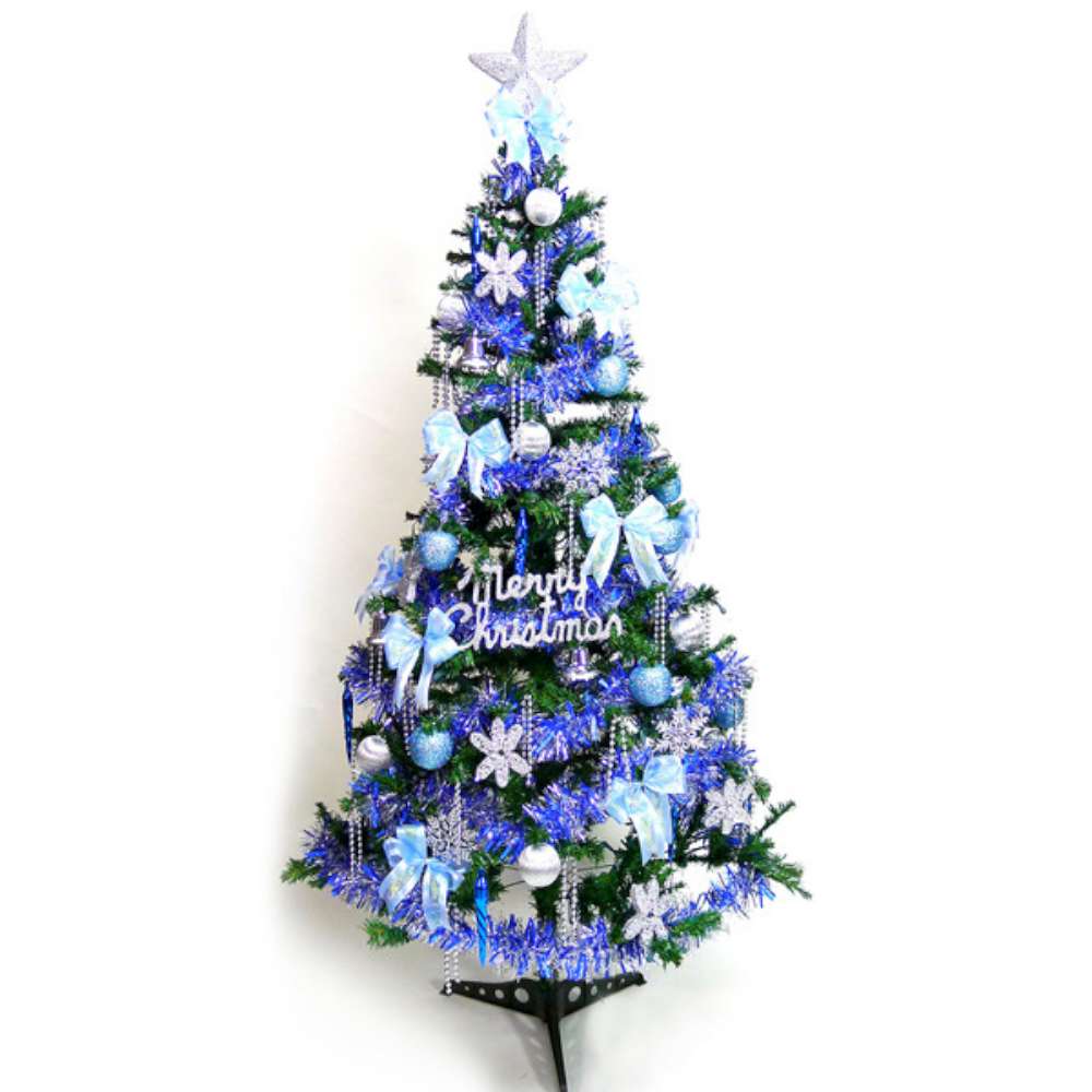 摩達客 幸福5尺(150cm)一般型綠聖誕樹(藍銀色系配件)(不含燈)
