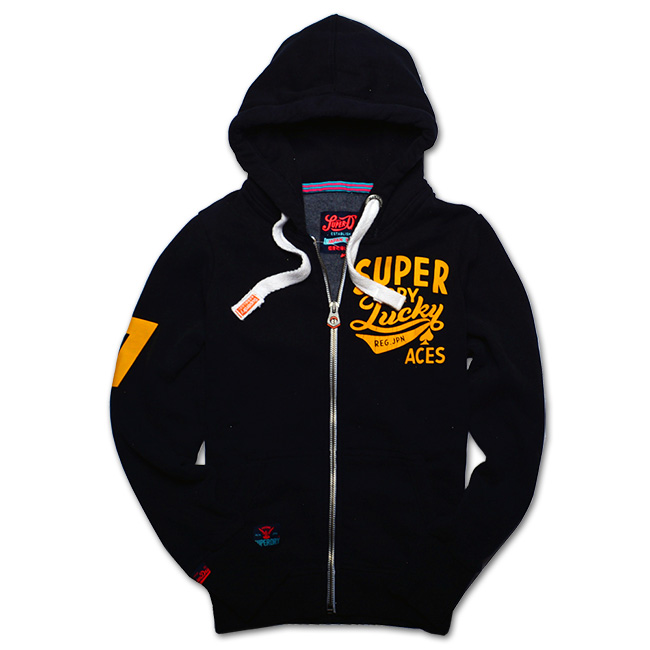 Superdry 極度乾燥 爆裂Lucky Aces刷毛外套-藍黑