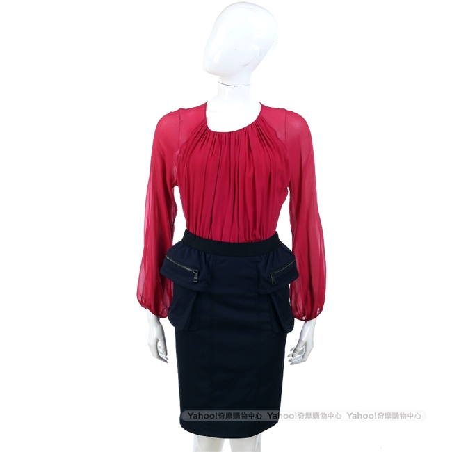 BURBERRY 深藍色大口袋設計及膝裙