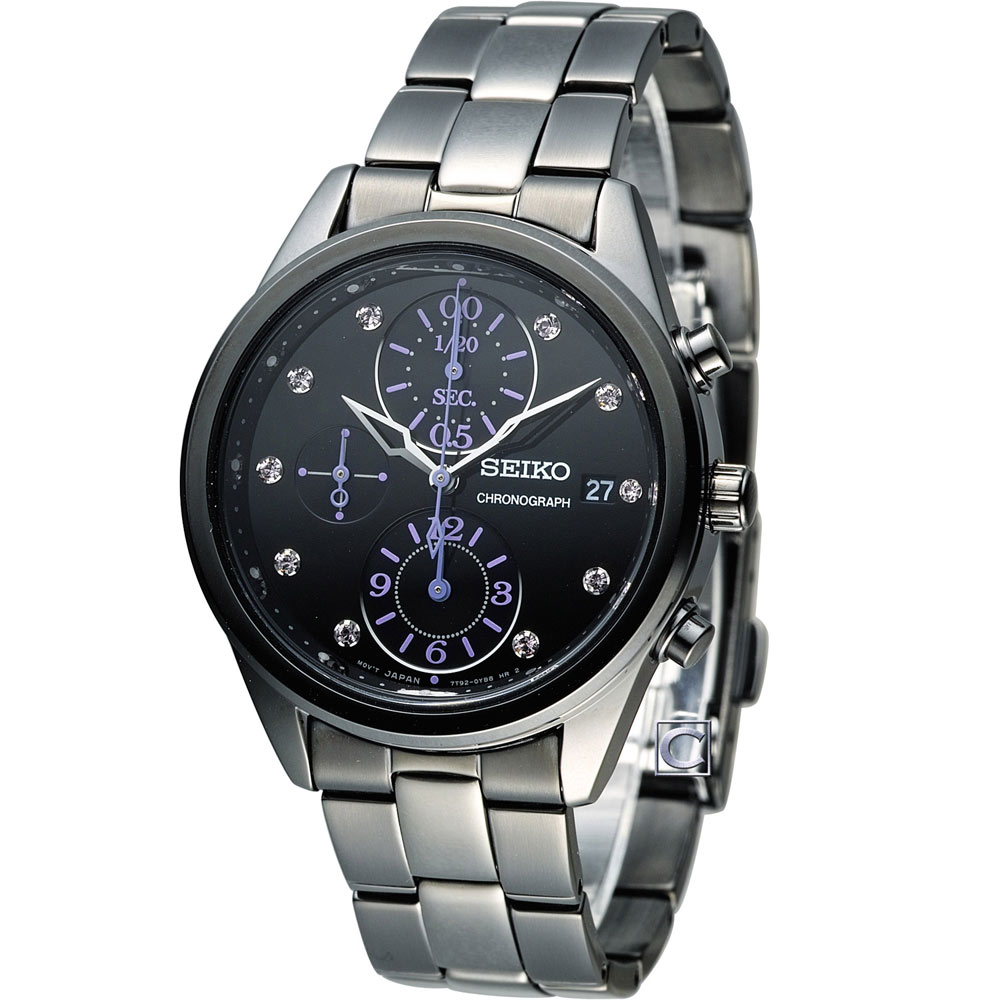 SEIKO 璀璨佳人計時腕錶(SNDV97P1)-黑X紫/36mm