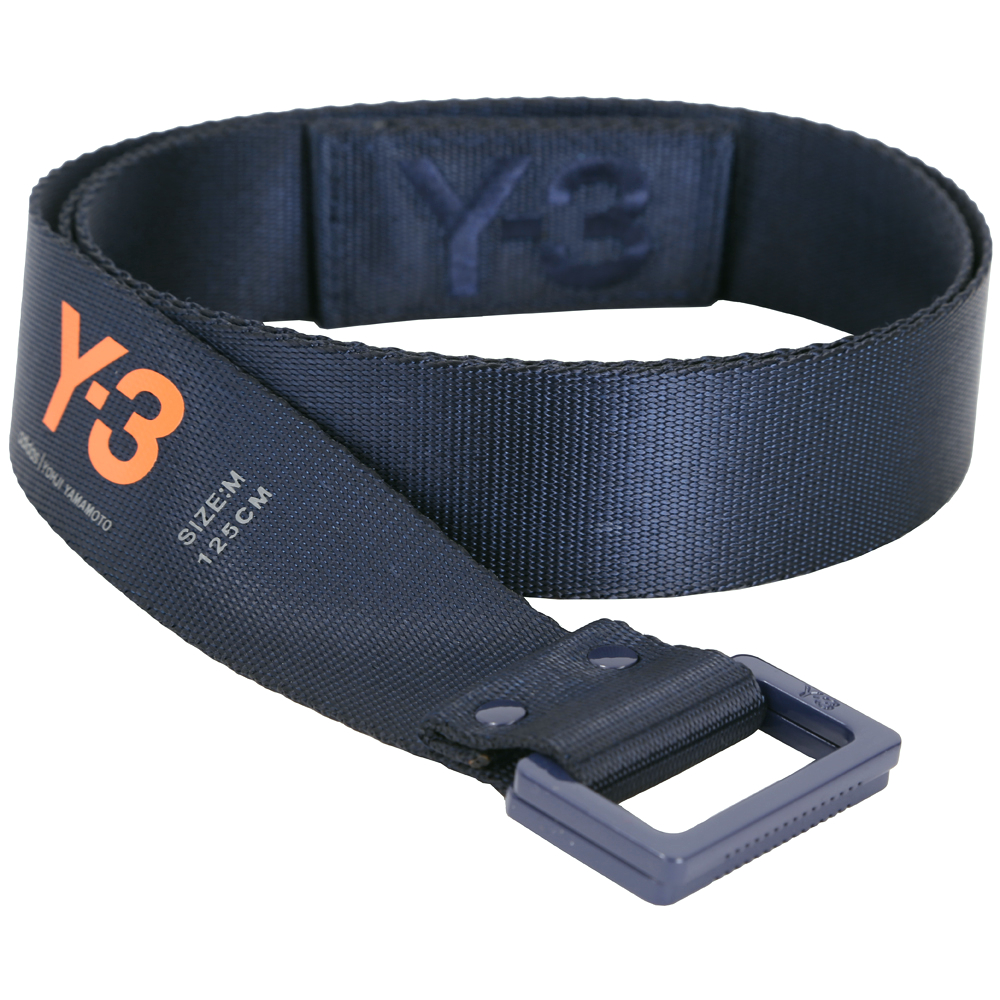 Y-3 UTILITY 刺繡LOGO矩形金屬環腰帶(深藍色)