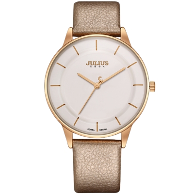 JULIUS聚利時 城市森林內凹錶盤設計真皮腕錶-香檳金/39mm